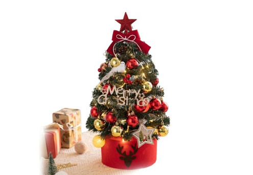 Mini Artificial Tabletop Christmas Tree Set with LED String Light - Two Styles Available & Option for Two-Size