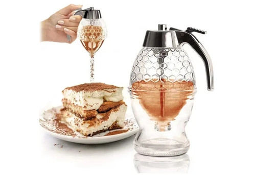 No Drip Honey Syrup Dispenser Jar with Stand Kitchen Tool