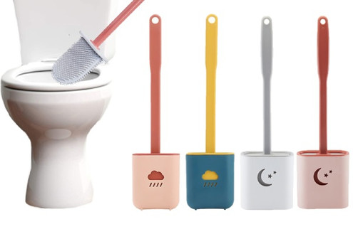 Two-Pack of Flexible Silicone Toilet Brushes with Holders - Available in Three Colours & Two Patterns