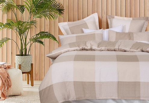 Amsons Superior Beige Check Quilt Cover Set - Available in Six Sizes & Option with Extra Standard or European Pillowcases