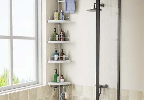 Floor to Ceiling Shower Caddy Corner Tension Pole