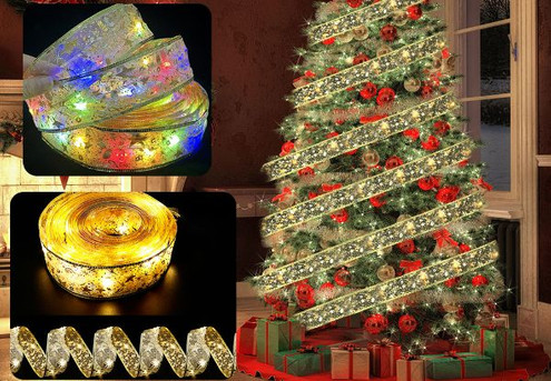 5M Double-Layer Christmas Ribbon LED Fairy Lights - Available in Three Colours & Two Options