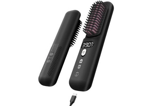 Cordless Three-Setting Hair Straightener Brush - Two Colours Available