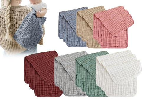 Three-Pack Cotton Muslin Burp Cloths - Available in Seven Colours & Options for Three & Six-Pack