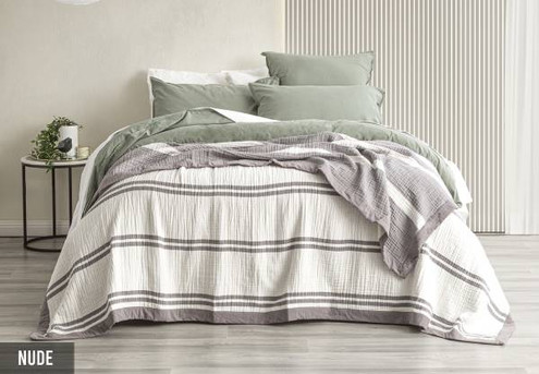 Renee Taylor Brighton Washed Cotton Yarn Dyed Textured Blanket - Available in Four Colours & Two Sizes