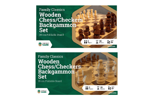 LPG Wooden Foldable Chess, Checkers & Backgammon Set - Available in Three Sizes & Option for Backgammon Set