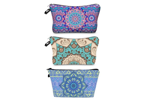 Three-Pack Mandala Printed Cosmetic Bags