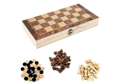 Three-in-One Chess, Backgammon & Checkers Board Game Set - Option for Two