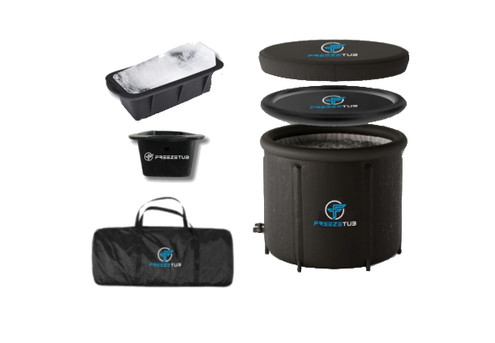 Freeze Tub Solo Ice Bath Bundle Incl. Freeze Tub, Thermal Lid, All Weather Cover, Storage + Carrier Bag & Two Large Silicon Ice Trays