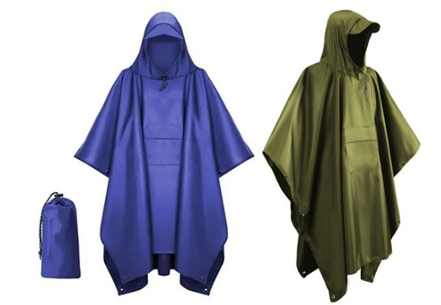 Outdoor Water-resistant Portable & Lightweight Hooded Rain Poncho - Two Colours Available