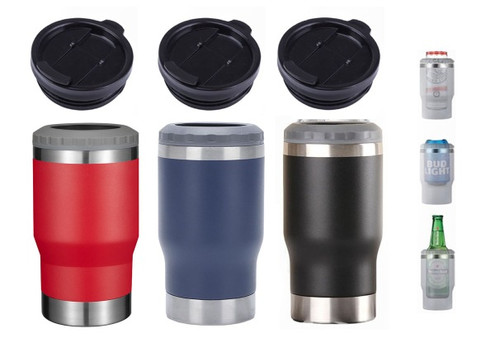 420ml Stainless Steel Can & Bottle Cooler Insulator with Two Lids - Available in Three Colours & Option for Two-Pack