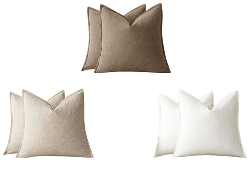 Two-Piece Linen Plain Cushion Pillowcase - Available in Three Colours & Option for Four-Piece