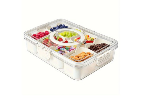 Eight-Grid Snack Container Food Box with Lid & Handle