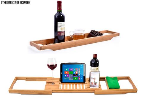 Bamboo Bathtub Caddy Tray - Option for Extending Sides