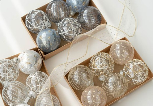 Six-Pack 8cm Christmas Transparent Ball Decoration - Five Colours Available