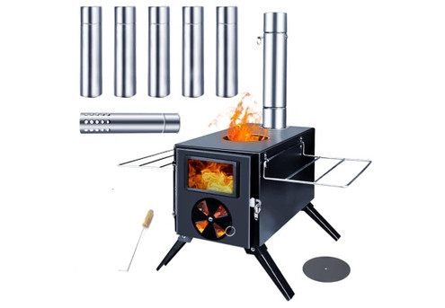 Portable Camp Wood Stove with Titanium Surface & Chimney Pipes