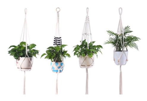 Four-Piece Macrame Pot Plant Hanger Set - Option for Two-Set