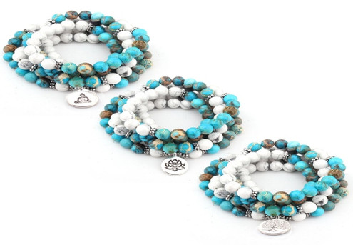 108 Bead Natural Stone Mala Bracelet - Three Designs Available