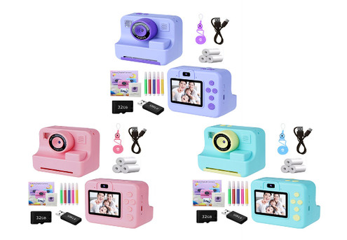 1080P Digital Instant Print Camera Toy with 32G TF Card - Available in Three Colours & Option for Two