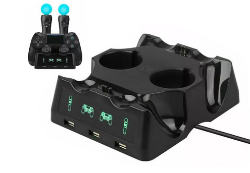 Four-in-One Dual Charging Dock Compatible with PS4 & PS Move Controller - Option for Two-Pack