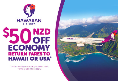 Hawaiian Airlines - $50 OFF Economy Return Fares Offer - Flights to USA Departing Auckland