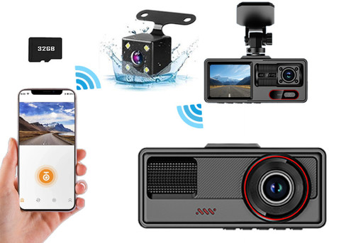 Three-Channel Front & Rear Car Dash Camera Kit - Option for Two Kits