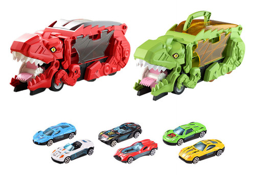 Dinosaur Truck Car Carrier with Six Pull Back Toy Set - Two Colours Available