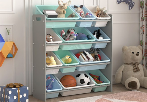 Kid's Toy Storage Organiser with 12 Plastic Bins