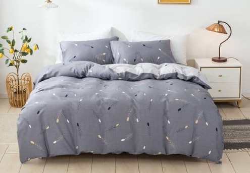 Three-Piece Cotton Duvet Cover Set in Wheat Ear Blue - Two Sizes Available