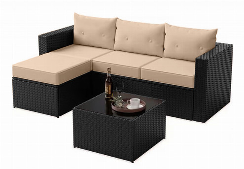 Three-Piece Black & Beige Glendon Outdoor Sofa Set