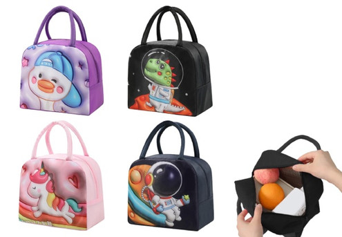 Kids Cute 3D Cartoon Insulated Lunch Bag - Available in Four Colours & Option for Two-Pack