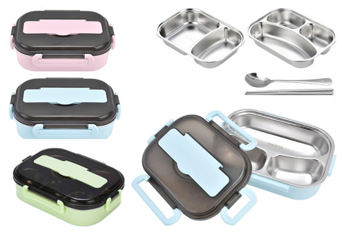 304 Stainless Steel Insulated Bento Lunch Box Leak-Resistant with Compartments - Available in Three Colors & Two Sizes