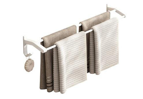 SOGA 62cm Wall-Mounted Double Pole Towel Holder with Hooks