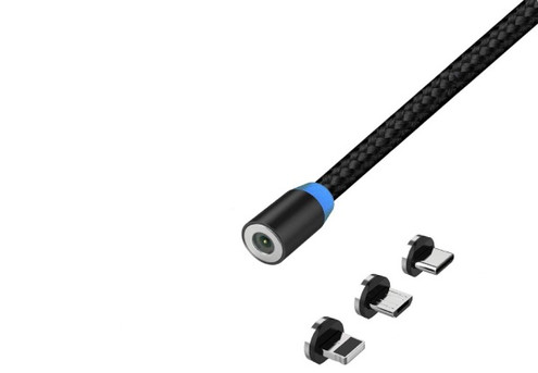 360-Degree Magnetic Round Phone Charging Cable with Lightning, Micro USB & Type C Connection