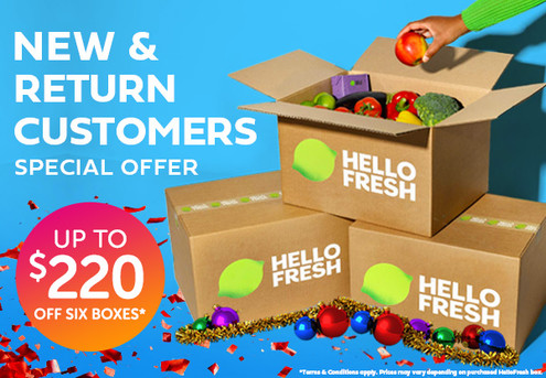 HelloFresh NEW & RETURN Customer Special Offer - At Least $50 Off for the First Box & Up to $220 OFF Six Boxes - Classic, Veggie, Family-Friendly, Calorie Smart, Carb Smart, Protein Rich or Flexitarian Recipes