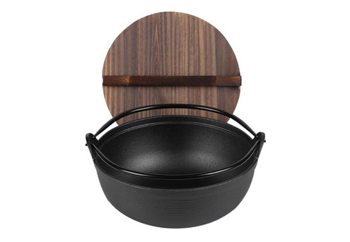 SOGA 25cm Cast Iron Japanese Style Sukiyaki Tetsu Nabe Shabu Hot Pot with Wooden Lid