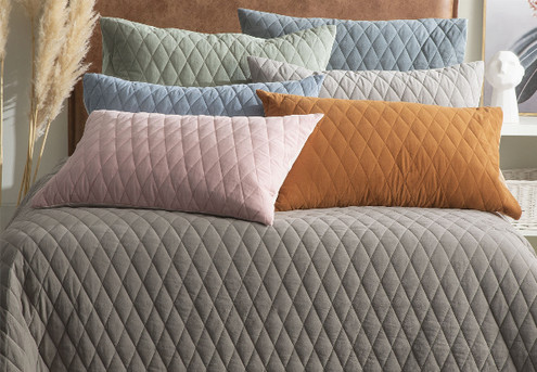 Renee Taylor Diamante Vintage Stone Washed Cotton Reversible Quilted Coverlet Incl. Pillowcase - Available in Six Colours & Two Sizes