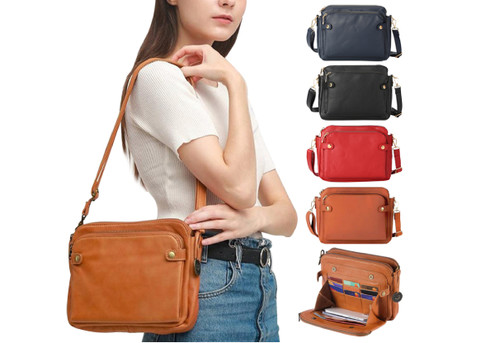 Three-Layer Crossbody PU Leather Bag - Four Colours Available