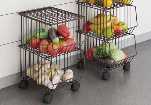 Two-Tier Rolling Vegetable Basket Stand - Option for Three, Four & Five-Tier