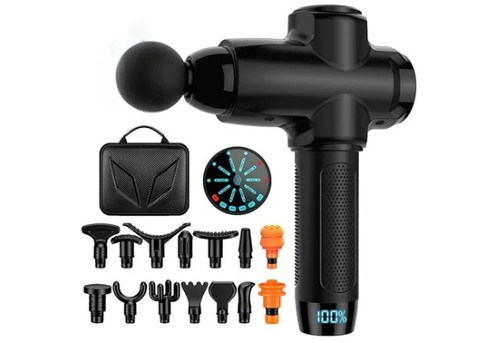 10 Speed LED Screen Massage Gun with 10-Piece Specialized Replacement Heads