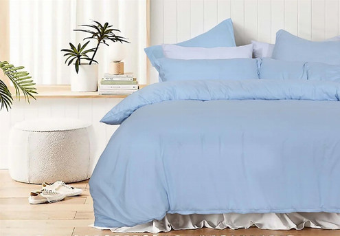 Amsons Ultra-Soft Blue Quilt Cover Set - Available in Six Sizes & Option with Extra Standard or European Pillowcases