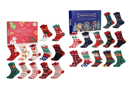 12-Pairs Christmas Socks Advent Calendar - Two Options Available