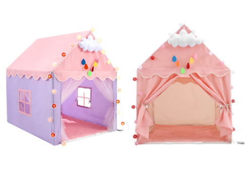 Kid's Castle Play Tent with Mat String Lights - Two Colours Available