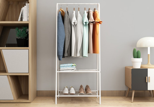 Entryway Clothes Rack with Two-Tier Metal Shelf - Option for Two-Pack