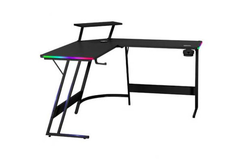 Gaming L-Shaped LED Corner Computer Desk with Wireless Charger & USB Port