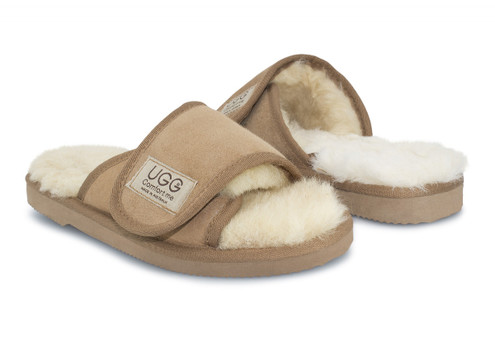 Ugg Australian-Made Water-Resistant Essentials Classic Unisex Sheepskin Open Toe Adjustable Strap Wool Scuffs - 10 Sizes Available