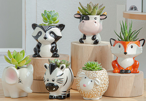 Six-Piece Animal Shaped Succulent Pots Set - Option for Two Sets