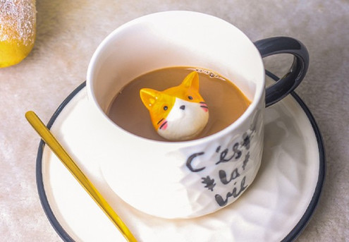 200ML Kitten Ceramic Coffee Mug with Saucer - Four Colours Available