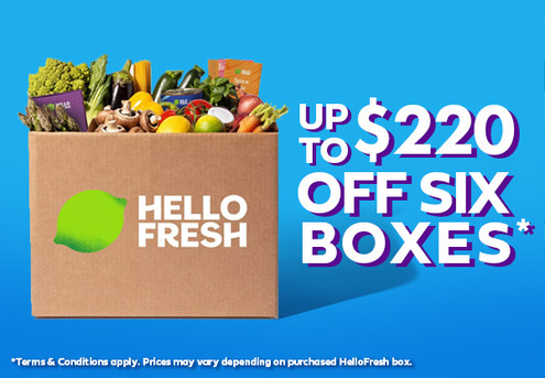 HelloFresh NEW & RETURN Customer Special Offer - At Least $50 Off for the First Box & Up to $220 OFF Six Boxes - Classic, Veggie, Family-Friendly, Calorie Smart, Carb Smart, Protein Rich or Flexitarian Recipes