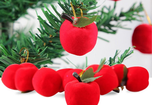 Six-Piece Christmas Red Apple with Lanyard Ornament Set